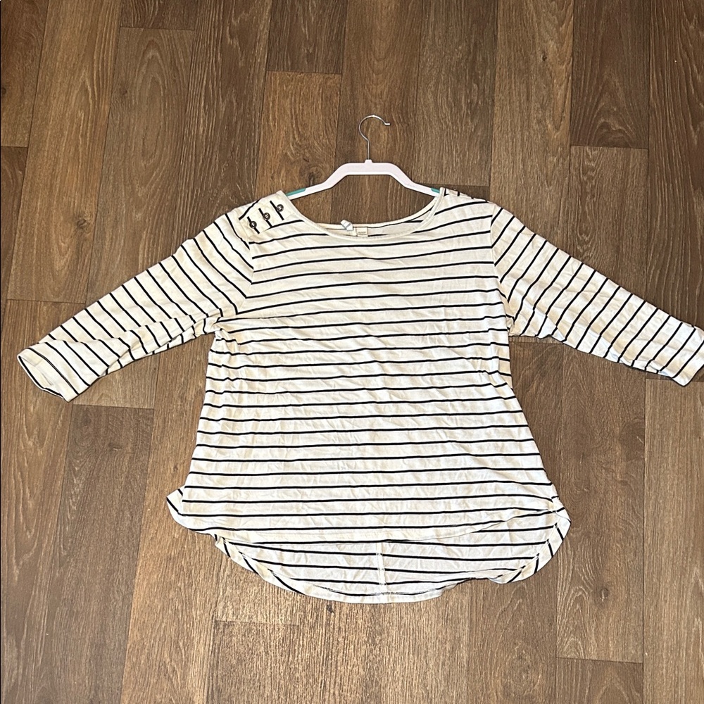 Cato Cream and Black Striped Long Sleeve Top